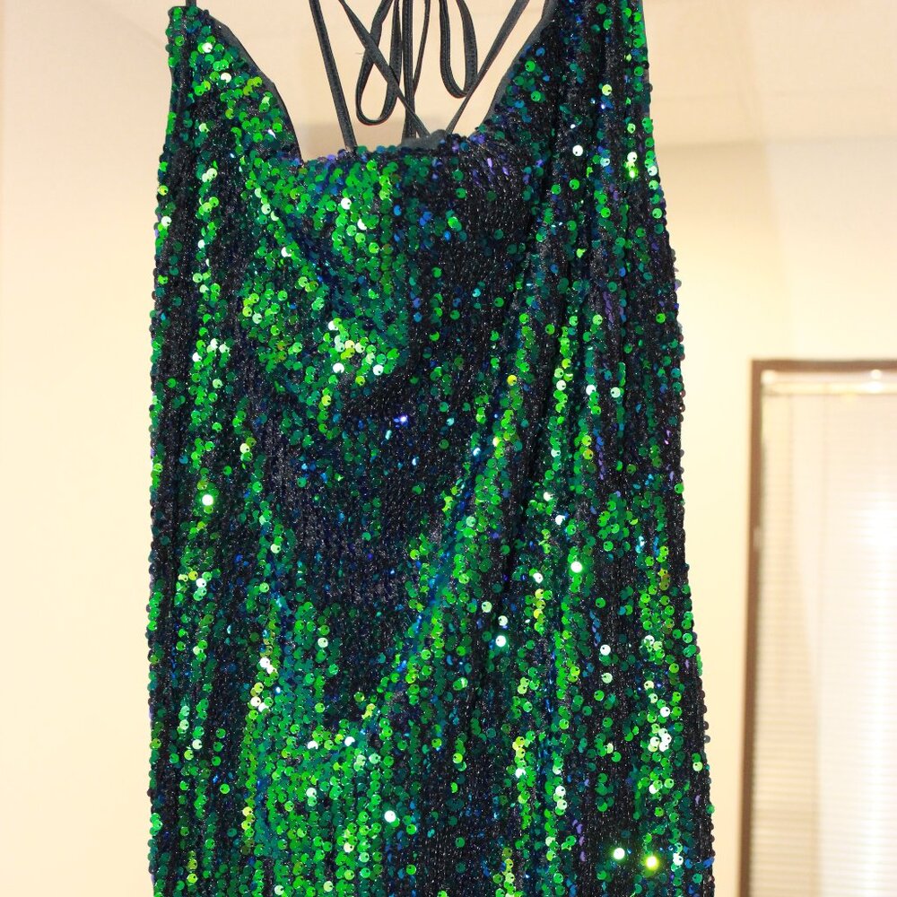 SHEIN BAE Crisscross Backless Split Thigh Sequin Cami Dress